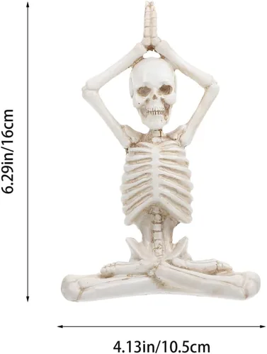 Vista 4 de LIFKOME Juego de aldea de Halloween, figura de esqueleto de yoga, estatua de esqueleto de yoga, meditación de Halloween, decoración de mesa de yoga