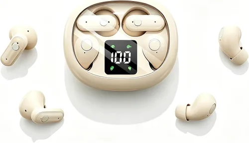 Vista 10 de Auriculares inalámbricos, funda 2 en 1 (audífonos mini para dormir y auriculares semiintrauditivos), auriculares Bluetooth con pantalla de Negro