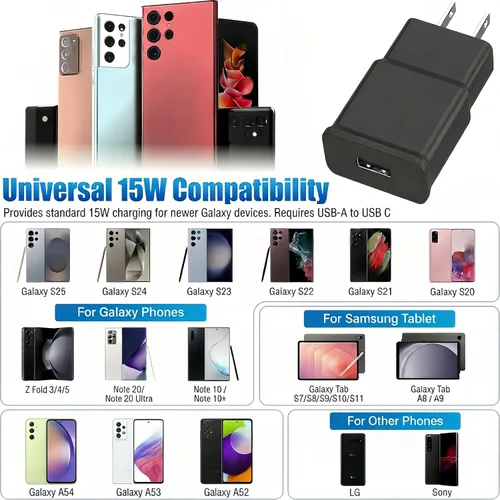 Vista 3 de Bloque de carga rápida para Samsung Android USB cargador de pared adaptador compatible con Samsung Galaxy S24/S23 S22/S21/S20/S10/S10e/S9 Plus/S8