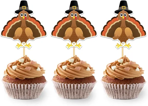 Vista 17 de 24 adornos de otoño para cupcakes para decoración del día de Acción de Gracias, lazo con purpurina para pasteles Thankful Blessed Grateful para Bow-a
