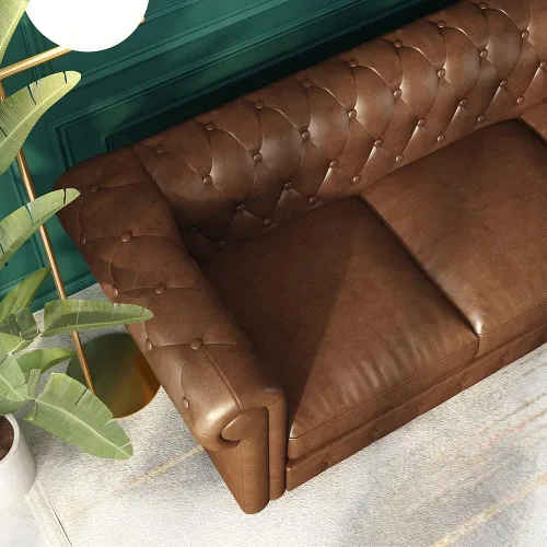 Vista 6 de WILLIAMSPACE Sofá Chesterfield de 88.2 pulgadas para sala de estar, sofás de 3 plazas tapizado de poliuretano para apartamento de oficina
