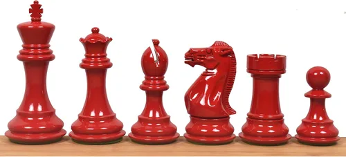 Vista 2 de RoyalChessMall -Juego de piezas de ajedrez de madera pintadas en rojo y negro Pro Staunton de 4.1 pulgadas