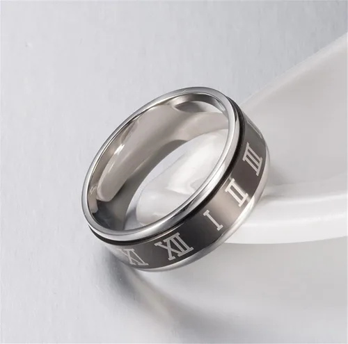 Vista 4 de PAURO Anillo unisex de acero inoxidable con números romanos para ansiedad
