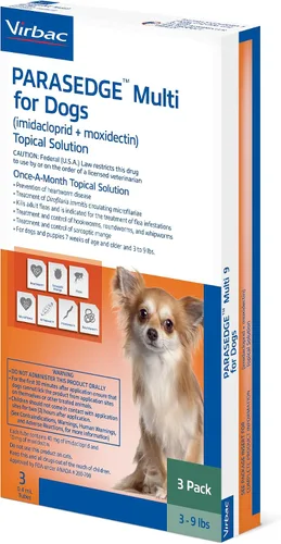 Vista 6 de PARASEDGE™ Multi 9 para perros (imidacloprid + moxidectina) Solución tópica 3-9 libras, paquete de 3