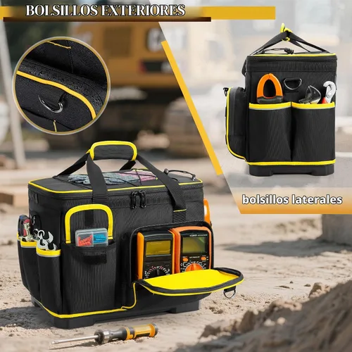 Vista 4 de Marscamd Bolsa de herramientas de 16 pulgadas con parte inferior dura y un divisor desmontable, bolsa de herramientas resistente con múltiples