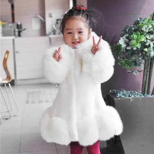 Vista 3 de Chaqueta para niñas pequeñas, otoño e invierno, con cuello de vellón, chaquetas sólidas de lana cálida (blanco, 2-3 años)