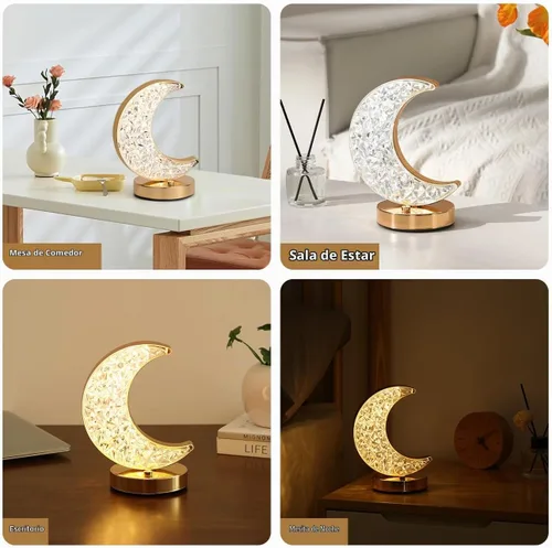 Vista 6 de Lewondr Ramadan Crescent Moon Table Lamp, 3 Way Dimmable Touch Lamp, Gold