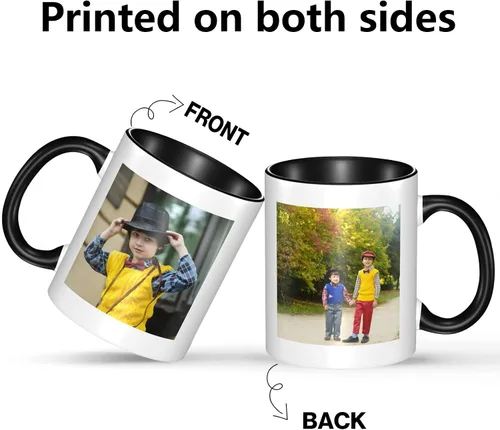 Vista 2 de Tazas de café con foto personalizadas, 11 onzas, tazas personalizadas con nombre de imagen/texto, regalos personalizados para el día de San Negro