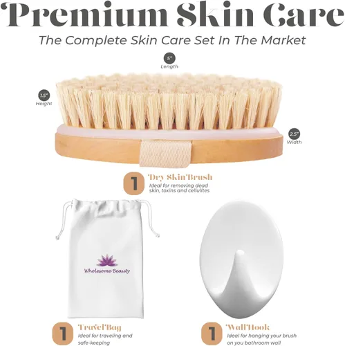 Vista 3 de Cepillo en seco para piel para cuerpo, mejora la salud y belleza de la piel, cerdas naturales, quita piel seca y toxinas, celulitis tratamiento