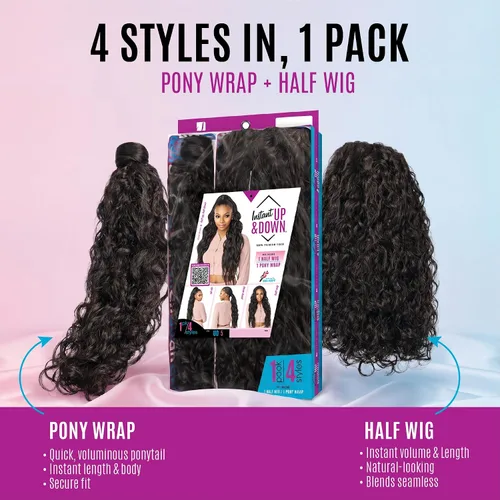 Vista 3 de Sensationnel Instant Updown Halfwig Pony - Iud 5 4 estilo en 1 media peluca y cordón de pony (T1B/4)