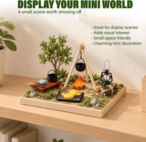 Vista 4 de Accesorios de camping a escala 1:12, casa de muñecas en miniatura, fogata
