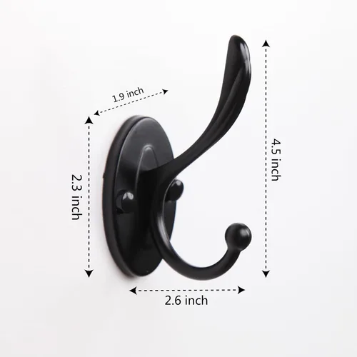 Vista 7 de 5 ganchos negros para abrigos montados en la pared, ganchos de pared negros mate con tornillos, ganchos de metal negro mate para toallas para baños