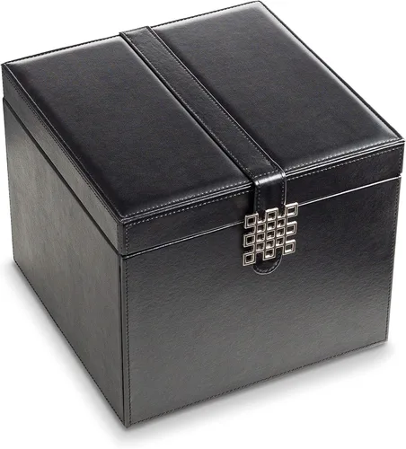 Vista 5 de Glenor Co Soporte organizador de aretes, 75 ranuras pequeñas y 4 grandes, caja de joyería clásica con cajón y cierre moderno, espejo, 4 bandejas