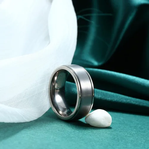 Vista 4 de Anillo giratorio de titanio de tungsteno de 0.2360.315 pulgadas para hombre, tamaño medio, sin níquel, anillo de ansiedad para hombres y mujeres