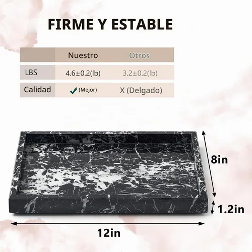 Vista 2 de Bandeja de mármol natural real para baño, tocador, cocina y escritorio, bandeja rectangular de piedra de mármol genuino para joyas, cosméticos
