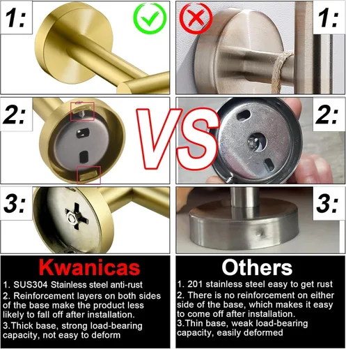 Vista 5 de Ganchos para toallas para baños, gancho de toallas de oro cepillado para cocina y baño, gancho de acero inoxidable SUS304, ganchos dobles