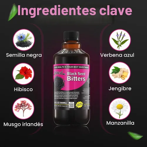 Vista 5 de Amenazel - Amargos orgánicos de semilla negra, 16 onzas líquidas.