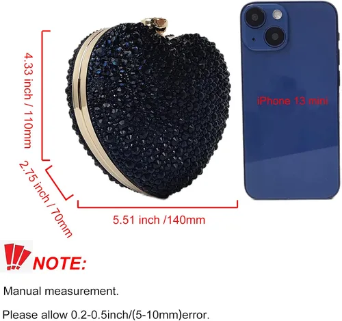 Vista 5 de Lindo bolso de mano con forma de corazón, mini amor, corazón, diamantes de imitación, boda, fiesta, mujer