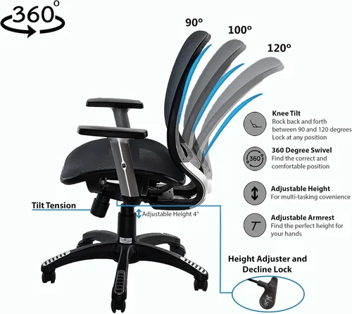 Vista 6 de Silla de oficina ergonómica, silla de oficina, soporte lumbar, silla de oficina de malla con respaldo medio con reposabrazos ajustables, silla
