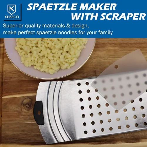 Vista 5 de Máquina Premium de Acero Inoxidable para Hacer Spaetzle, Plana para Spaetzle con Raspador de Pastelería, Tradicional Alemana para Hacer Fideos