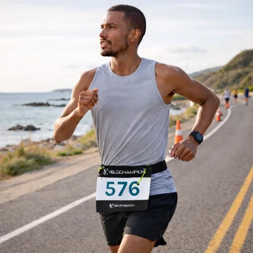 Vista 2 de VeloChampion - Cinturón para correr de triatlón con número de carrera, talla XS, 1 paquete