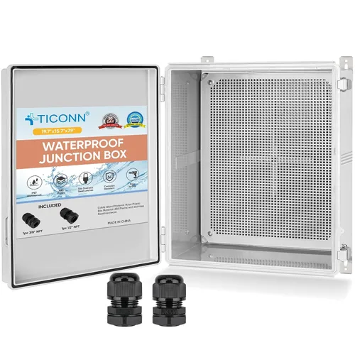 Vista 11 de TICONN - Caja de conexiones eléctricas impermeable IP67 con carcasa de plástico ABS con tapa con bisagras con placa de montaje, soportes de pared