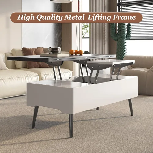 Vista 4 de HOTICKME Mesa auxiliar multifunción 3 en 1 con parte superior elevable, mesa auxiliar de 42.99 pulgadas que se convierte en mesa de comedor con 2