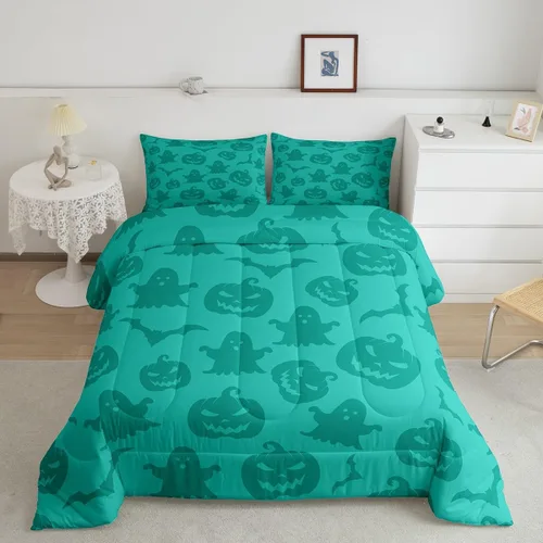Vista 13 de Castle Fairy Spider Web Comforter Set,Happy Halloween Theme Hippie Bedding Sets for Kids Teens Adults,Black Spider Wild Animal Silhouette Comforter