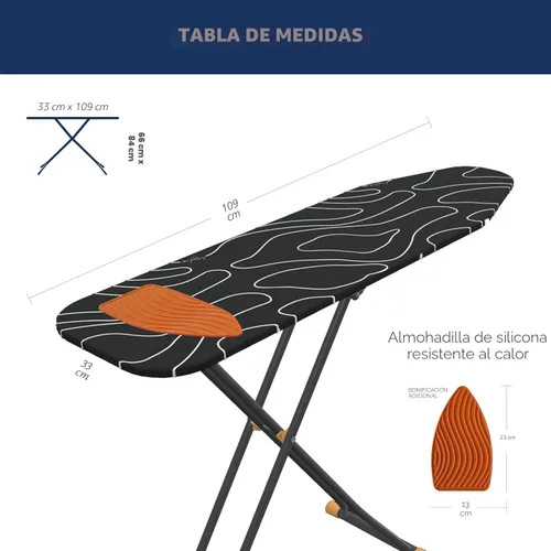 Vista 7 de Tabla de planchar, tabla de planchar compacta y ahorradora de espacio con cubierta extra gruesa de 3 capas, altura ajustable, fácil almacenamiento