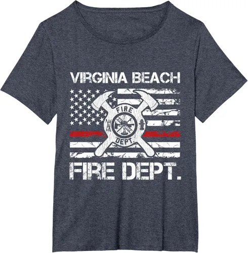 Vista 36 de Virginia Beach Virginia Fire Department - Camiseta delgada de línea roja, Negro