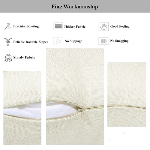 Vista 5 de Juego de 4 fundas de almohada de lino beige de 16 x 16 pulgadas, fundas decorativas en blanco para sofá y cama, para sublimación, estilo granja