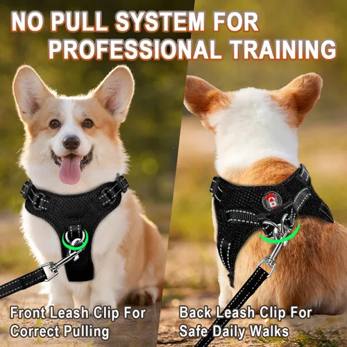 Vista 5 de Arnés para perro, arnés reflectante ajustable sin tirones, transpirable suave para perros pequeños y medianos, gatos, negro, XXS