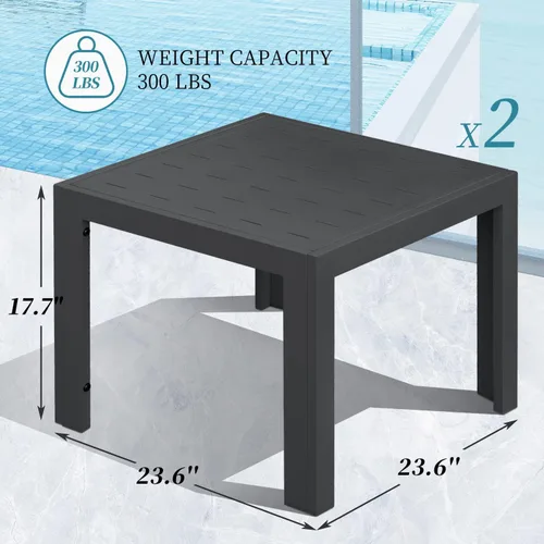 Vista 2 de NICESOUL® Mesas auxiliares de aluminio, 2 piezas, mesas de té grises para patio al aire libre, porche, muebles de patio trasero, piezas en pares