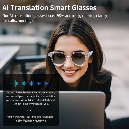 Vista 6 de Lentes inteligentes de traducción AI para hombres y mujeres, lentes que cambian de color, lentes de traducción en tiempo real, traducción de fotos
