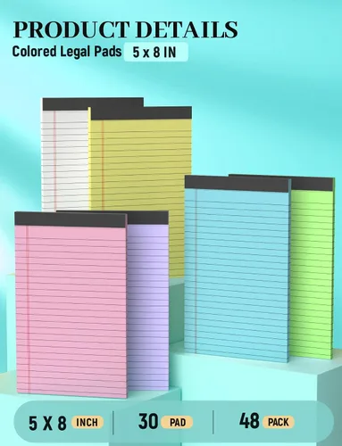 Vista 3 de Blocs de Notas de Color 5x8, Paquete de 48 Blocs Legales Pequeños Rosa 5x8, Blocs de Notas Legales Pequeños con Rayas Universitarias Fácil