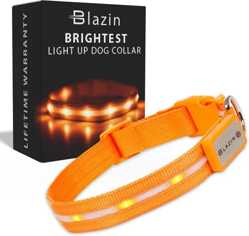Vista 15 de Blazin - Collares luminosos para perros, collar led original para perros con 1,000 pies de visibilidad, recargable mediante USB e impermeable