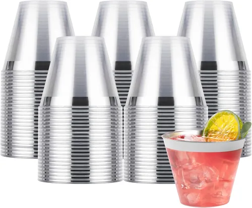 Vista 7 de Goodluck 50 piezas de vasos de plástico de 10 onzas para fiesta, vasos desechables plateados, vasos de cóctel de plástico para boda, Acción de Plata