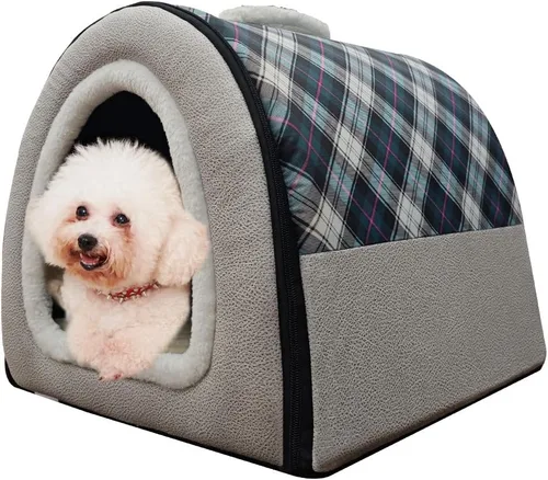 Vista 29 de Cama para gato o cama para perro, 2 formas de uso, casa de mascotas para interior con alfombra esponjosa, cubierta extraíble y lavable, fondo Grúas