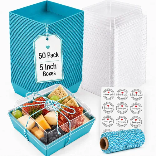 Vista 12 de Leafiew Paquete de 50 Cajas Pequeñas de Charcutería con Tapas Transparentes - Caja Mini de Charcutería de Papel Para Llevar, Envases Desechables