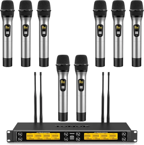 Vista 12 de Sistema de Micrófonos Inalámbricos TONOR, Micrófonos Dinámicos de Mano Profesionales de Metal UHF de 2*15 Canales con Receptor Inalámbrico