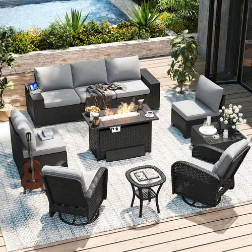 Vista 12 de Aoxun Juego de muebles de patio con reposabrazos anchos de 10 piezas