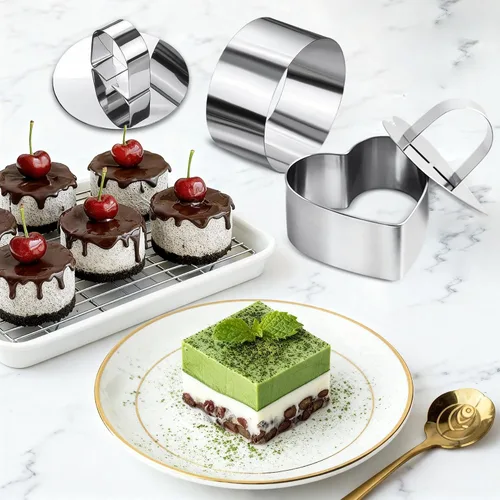 Vista 7 de Anillos para tartas de cocina, moldes de mousse de postre de acero inoxidable con empujador para hacer postres (4 piezas)