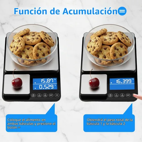 Vista 4 de Diyife - Báscula de cocina de doble plataforma de 0.001 oz/33 libras, báscula de alimentos de acero inoxidable de 9.4 pulgadas con dos precisiones