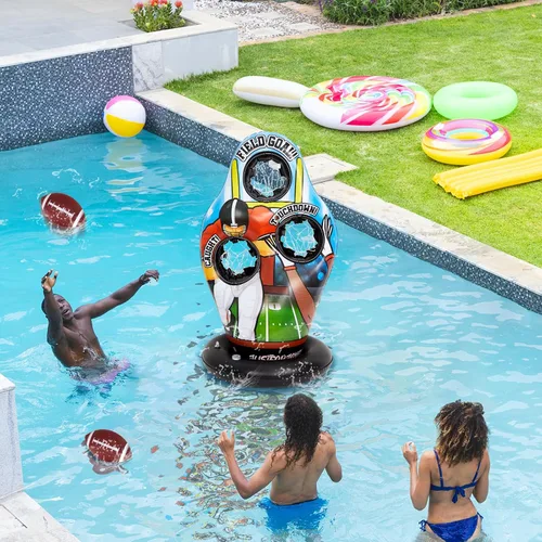 Vista 5 de Justforjoyful Flotadores inflables de fútbol para piscina, agua, juegos de fútbol para niños, juego de entrenamiento de lanzamiento de natación