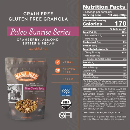 Vista 4 de Nana Joes Granola Serie Paleo Arándano, mantequilla de almendras y nuez Hecho a mano sin gluten, vegano, saludable, orgánico, a base de plantas