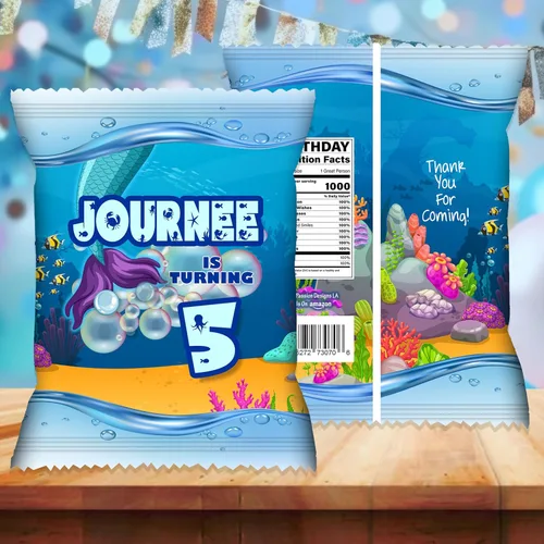 Vista 2 de Bolsas de intercambio personalizadas con tema de sirena para niños y adultos, para fiestas personalizadas con nombre y edad (20 fundas de bolsa)