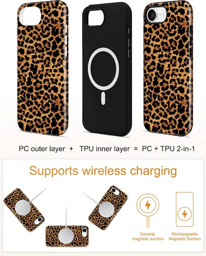 Vista 268 de Jusy Funda compatible con MagSafe con estampado de caparazón de tortuga marrón para iPhone 7/8/SE, cubierta protectora de TPU suave magnética