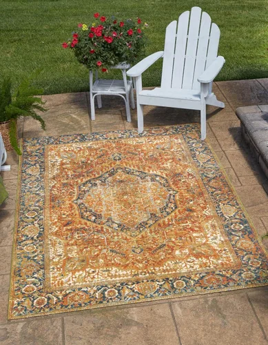 Vista 8 de Unique Loom Outdoor Traditional Collection - Alfombra de área - Nosara (4 pies 1 pulgada x 6 pies 1 pulgada, rectangular, azul/azul claro)