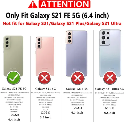 Vista 2 de Funda para Galaxy S21 FE 5G, con cubierta para lente de cámara, protector de pantalla HD, [grado militar] anillo de montaje en coche con soporte a