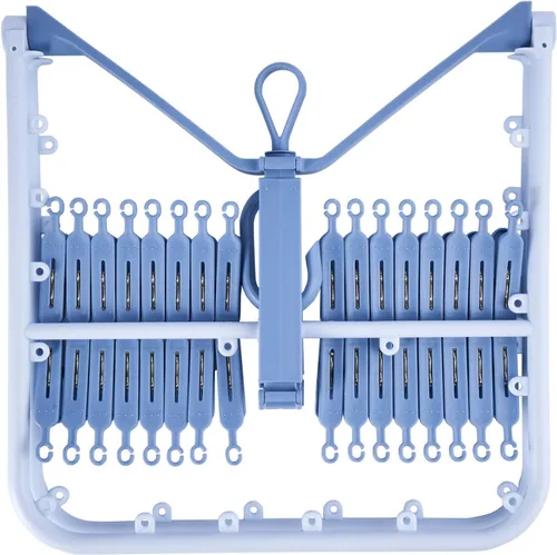 Vista 5 de Foshine Perchas plegables con clip, color azul, con 32 clips de secado, gancho a prueba de viento para ropa interior, calcetines, brasieres, ropa